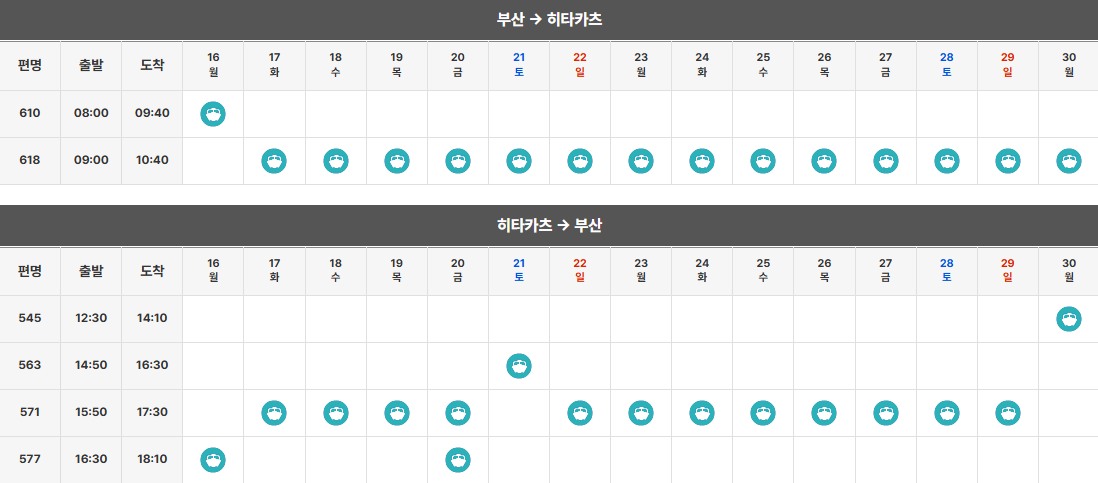 대마도행 배편 니나호의 운항스케줄