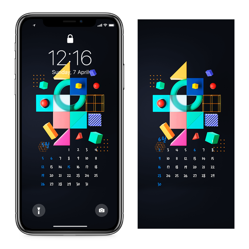 10 3D 도형 검정배경 AB - 2024년5월 아이폰달력배경화면