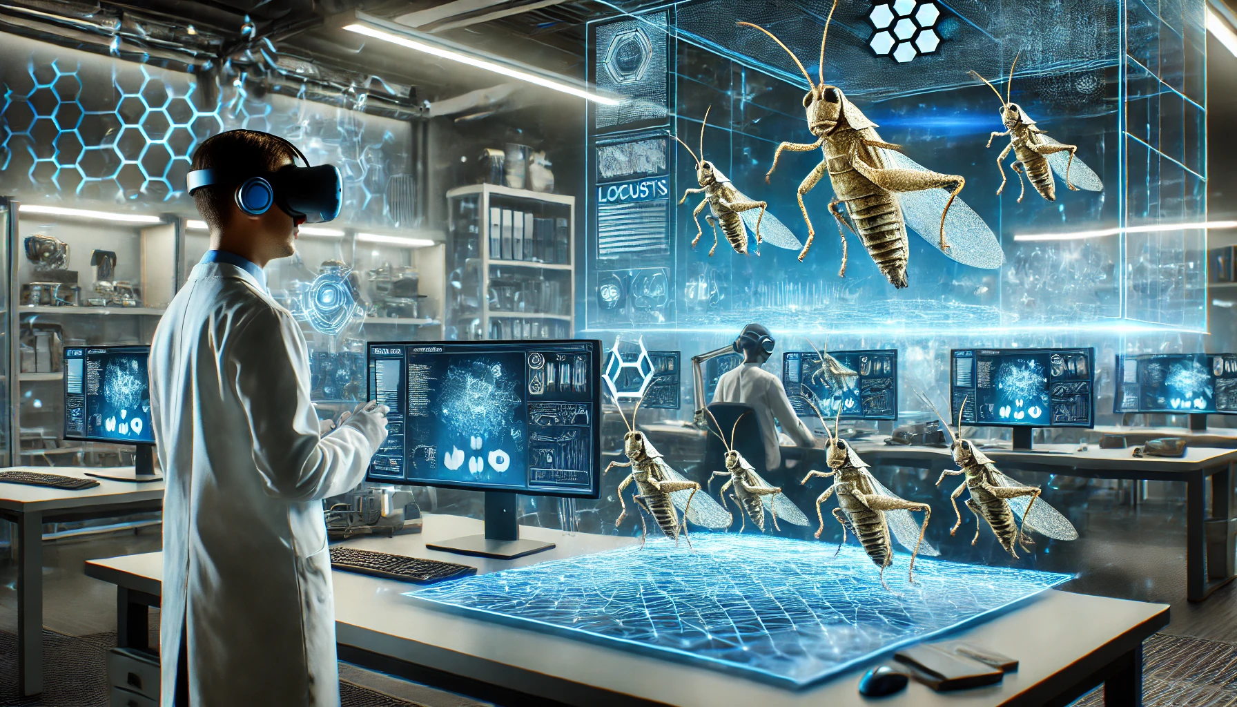 A high-tech agricultural monitoring station tracking locust swarms in real-time
