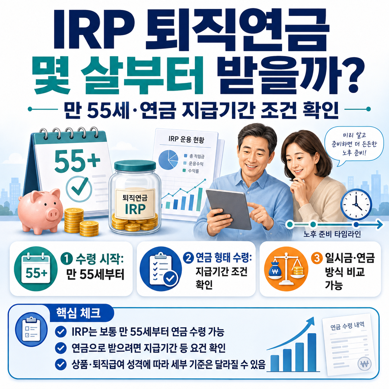 IRP 퇴직연금 몇 살부터 받을까? 만 55세&middot;연금 지급기간 조건 확인