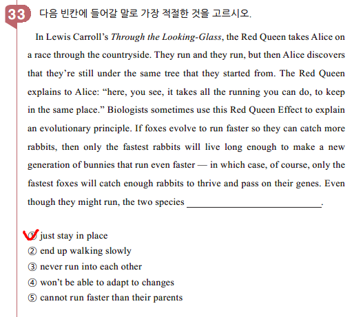2023년 1월 고1 모의고사에 출제된 '붉은여왕효과' 영어 지문
