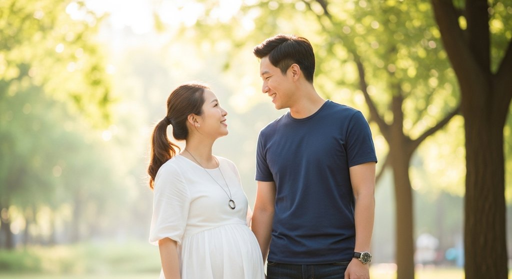 행복해 하는 임산부와 남편