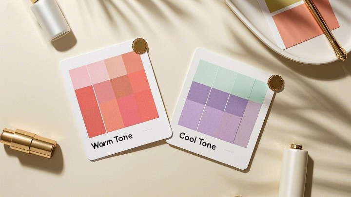 웜톤과 쿨톤의 대표 색감을 시각적으로 비교한 컬러칩 이미지입니다.