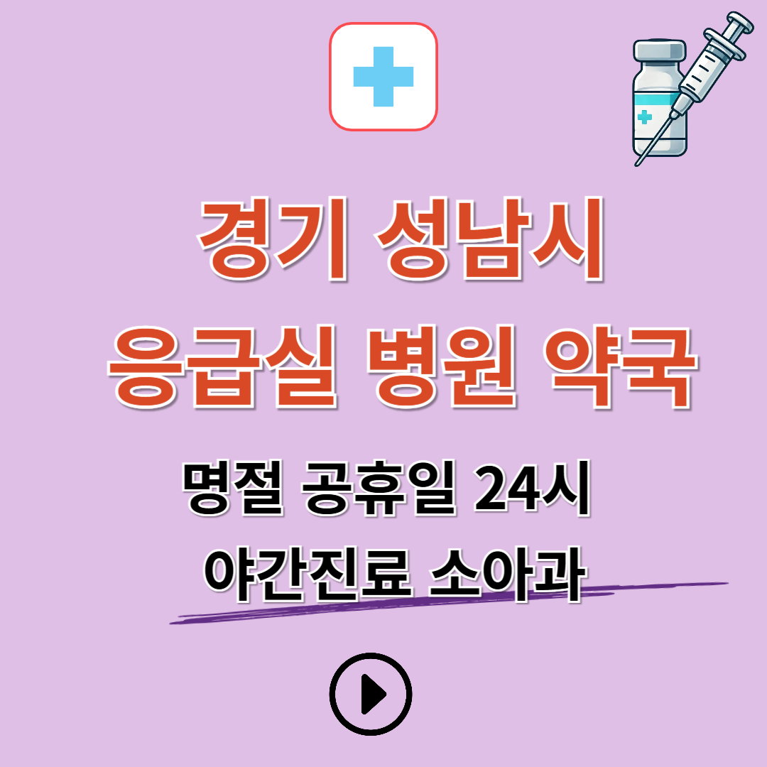 성남시 응급실 병원 약국 찾기 (명절 공휴일 24시 야간진료 소아과)
