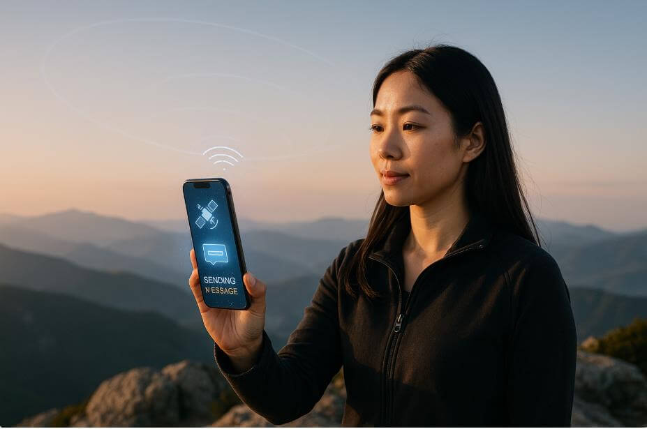 위성을 통해 메시지를 전송하는 장면