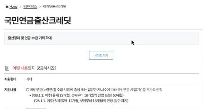 국민연금 출산크레딧 정부24 안내 화면