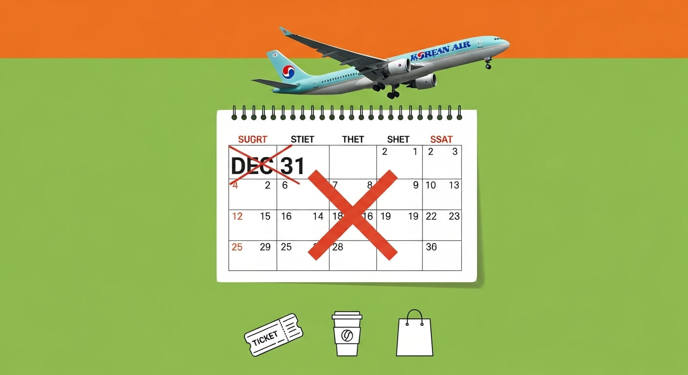 달력에 X표가 있고 뒤에는 대한항공의비행기가 있다