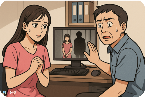 영상엔 분명히, 수진 씨가 혼자 탔던 엘리베이터 안에 검은 옷의 남자가 뒤에 서 있었다.