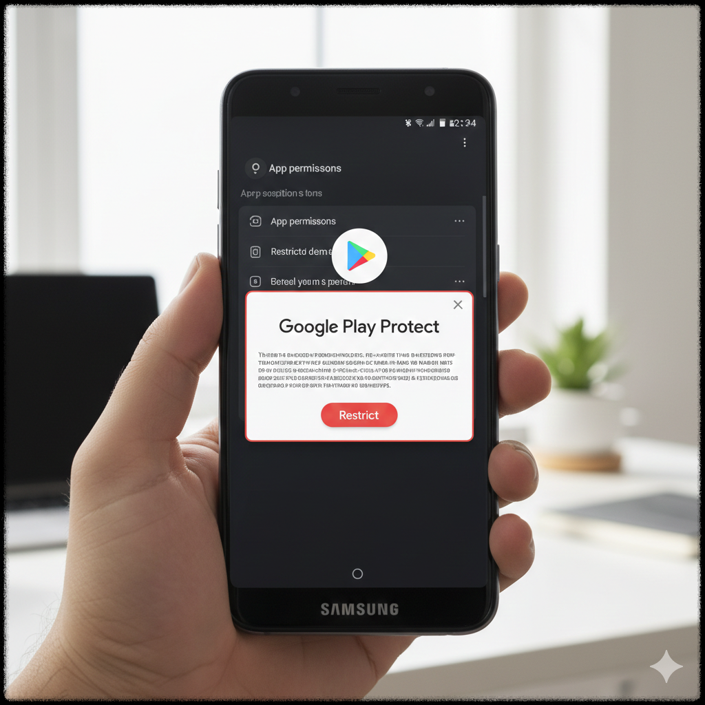 Google Play Protect가 앱 권한을 제한하는 보안 경고 화면