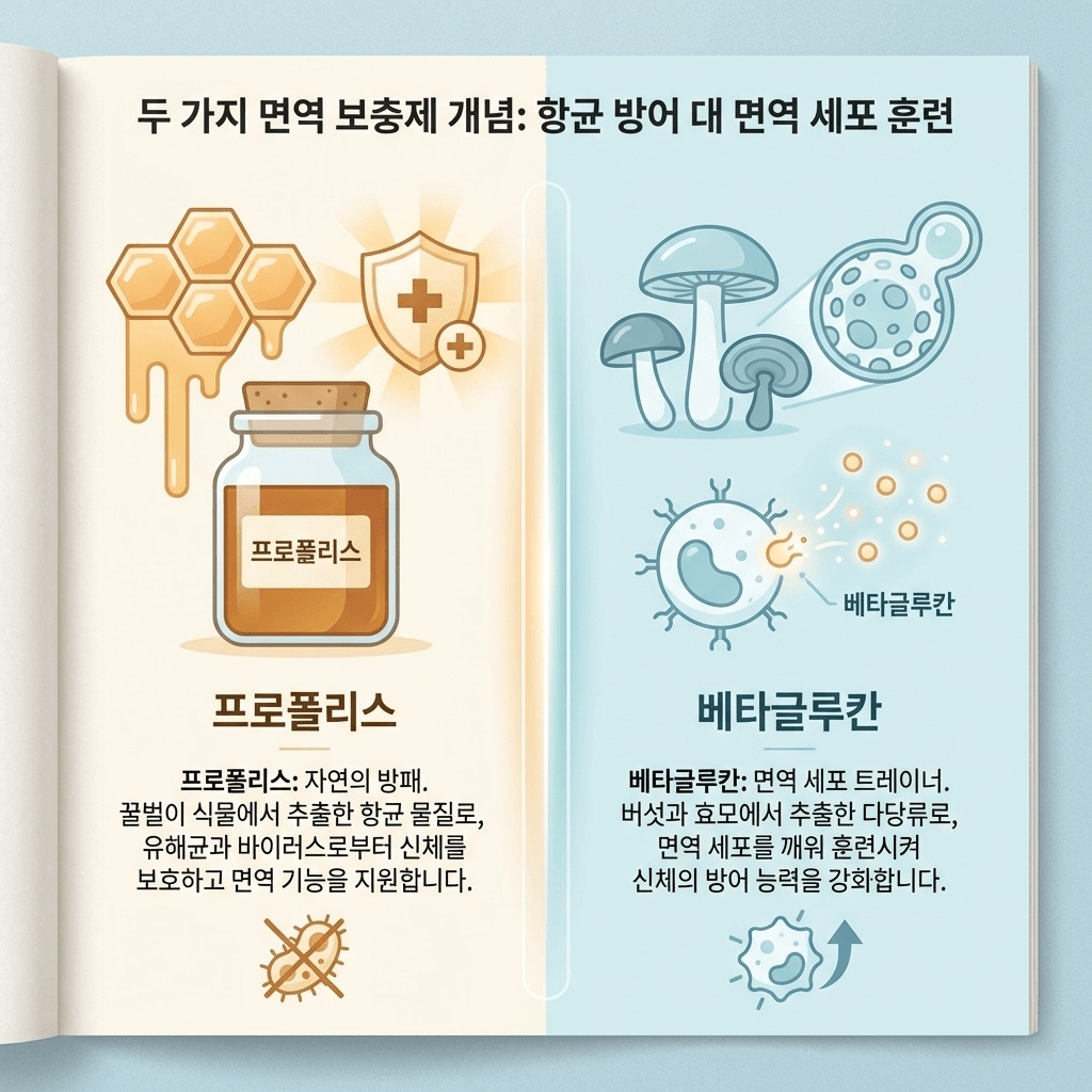 프로폴리스와 베타글루칸 면역 성분 개요 인포그래픽
