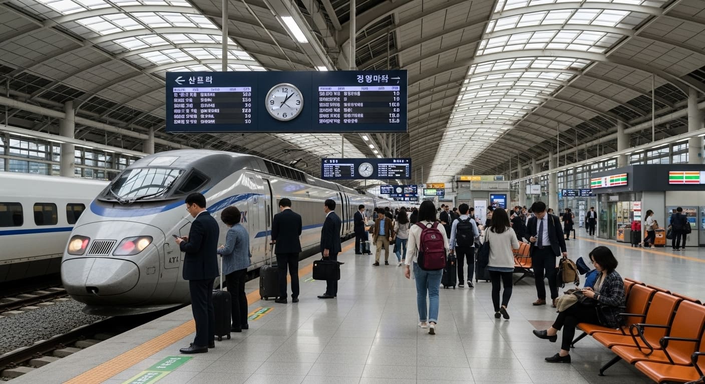 추석 귀성객으로 붐비는 기차역 대합실