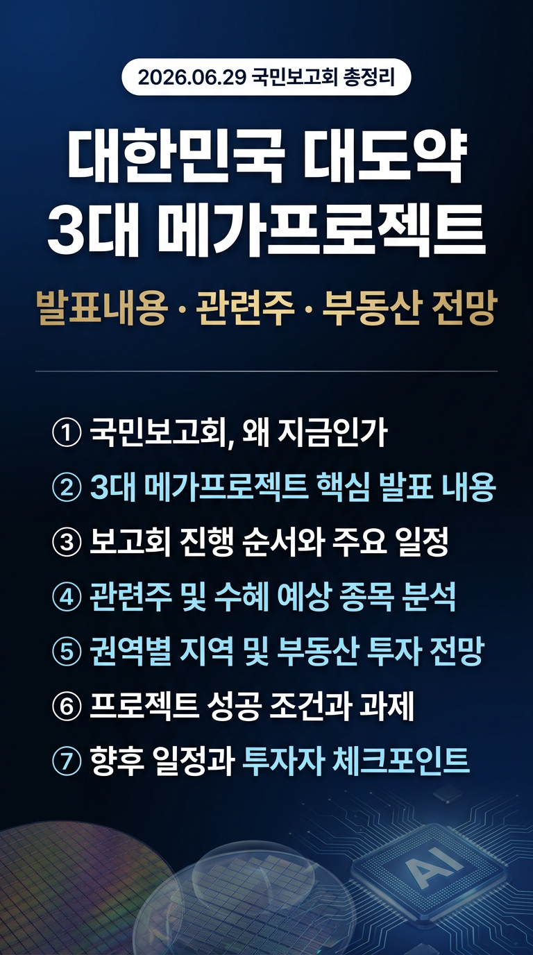 메가프로젝트 국민보고회 발표 내용 요약, 관련주, 관련지역 및 부동산 투자 전망, 일정 총정리