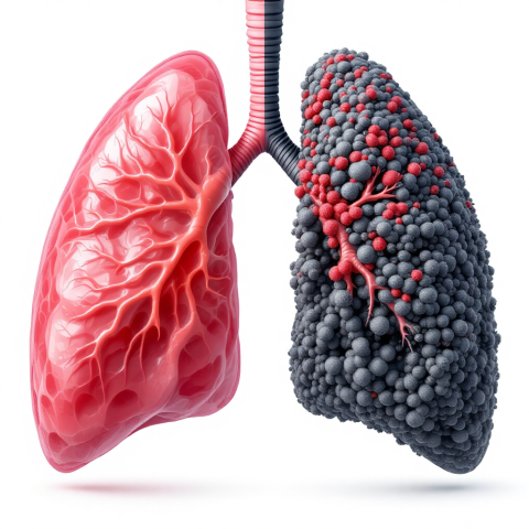 정상 폐와 소세포폐암 폐 비교 도식