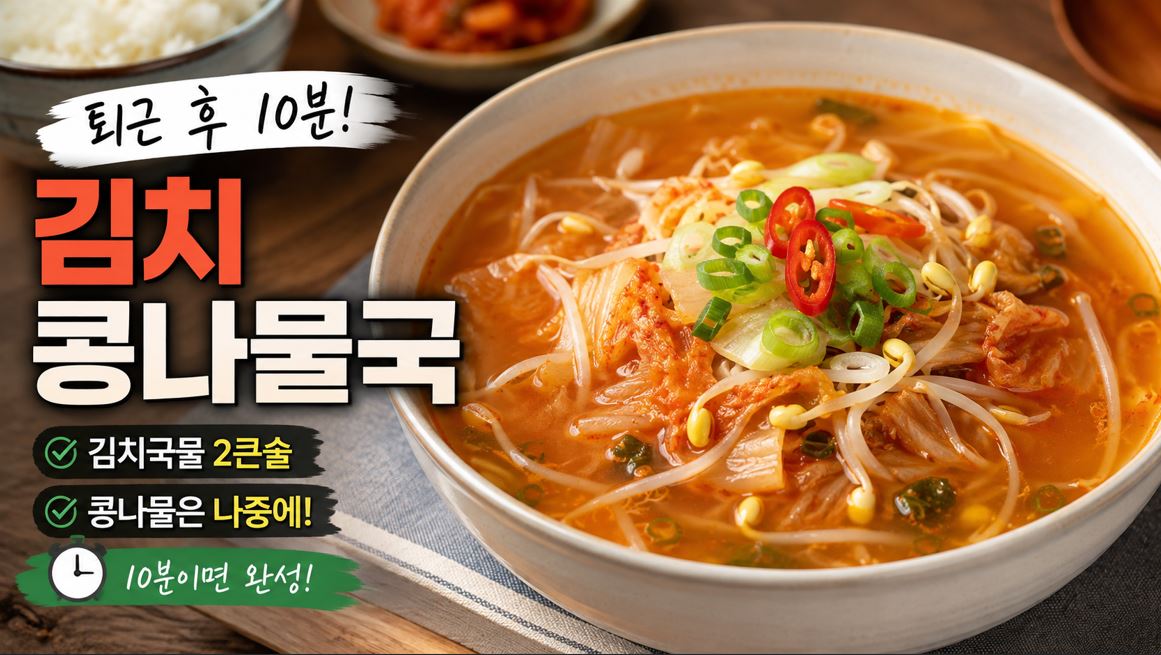 푹 익은 김치와 콩나물을 넣어 끓인 김치콩나물국