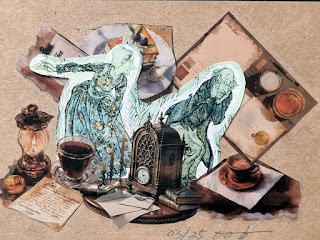 어지러진 테이블 위에서 남자를 혼내는 여인의 모습 꼴라주 작업 / by Dream21