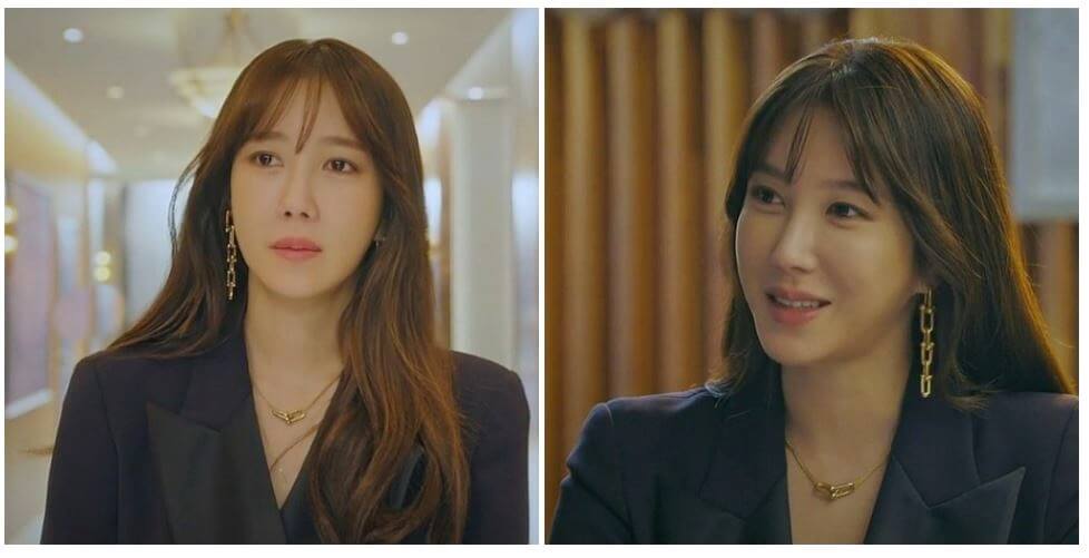 펜트하우스 이지아 배우가 링크 목걸이 귀걸이를 착용한 모습