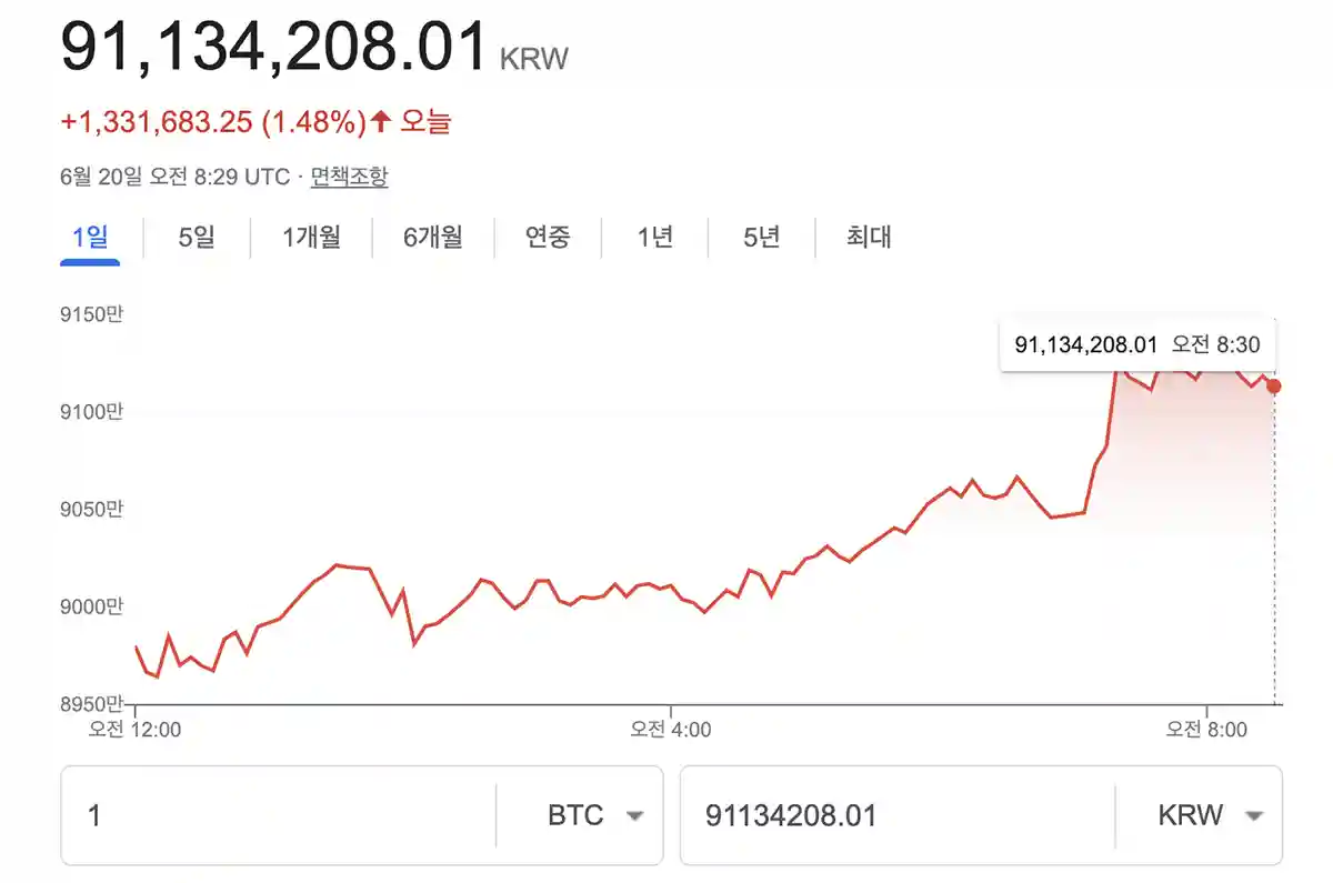 비트코인-그래프-2024년-6월20일가격-9천1백만원