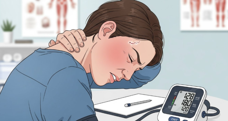 뒷머리가 묵직하거나 당기는 듯한 통증을 느끼는 여자