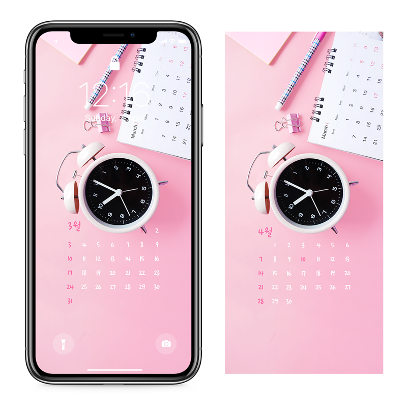 08 탁상시계 AB - 2024년3월 아이폰달력배경화면