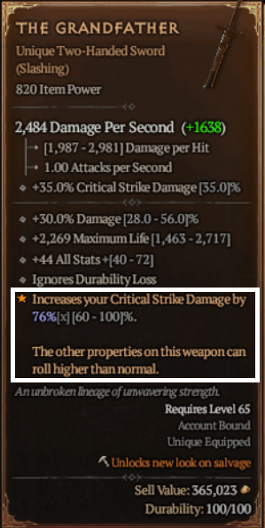 디아블로4 샤코, 희귀 고유 아이템 정보