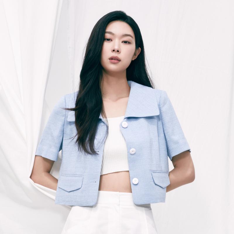 미쏘 MIXXO N도착 윙카라 반팔 트위드 자켓 MIWJKD512G 274357