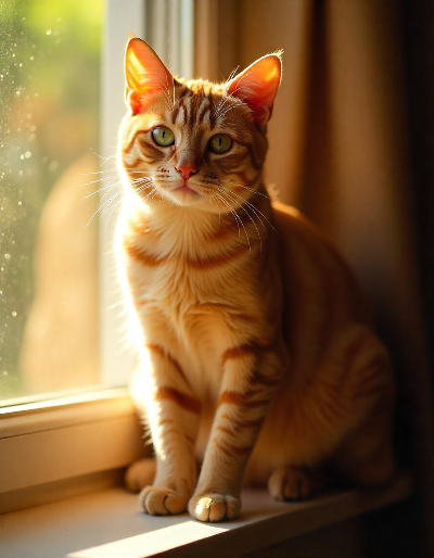 창문 옆에 가만히 서있는 고양이