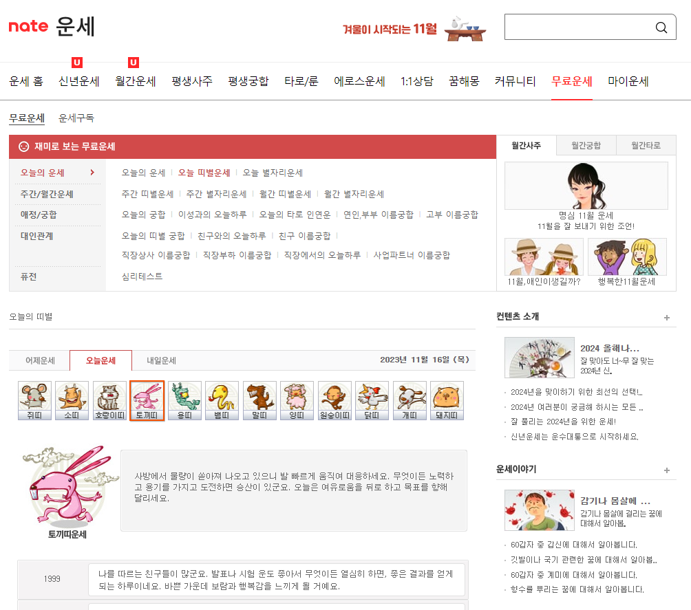 네이트 운세 사이트