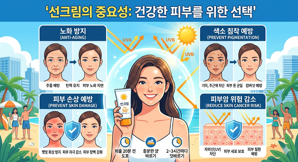 선크림 올바른 사용법 (선크림 종류, 피부 타입, 사용 주기)