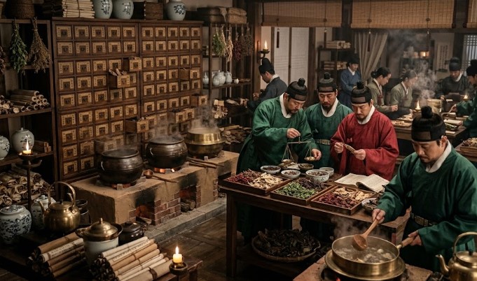 왕의 건강을 지키기 위해 밤낮으로 고군분투하는 조선 최고의 의료진, 내의원 어의들의 긴장감 넘치는 모습입니다.