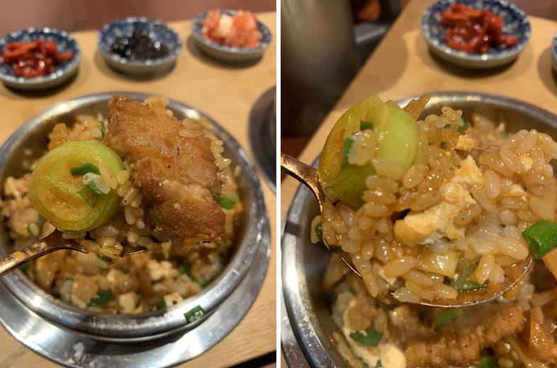 대파 및 삼겹살과 같이 떠 먹는 모습