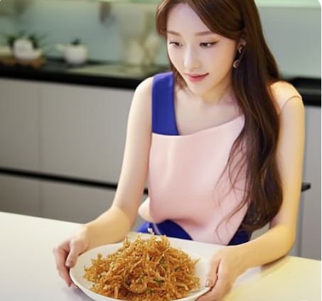 명태채에 통깨 뿌려 완성한 이미지