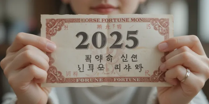 2025 말띠 금전운 변화&rdquo; 문구를 들고 있는 모습
