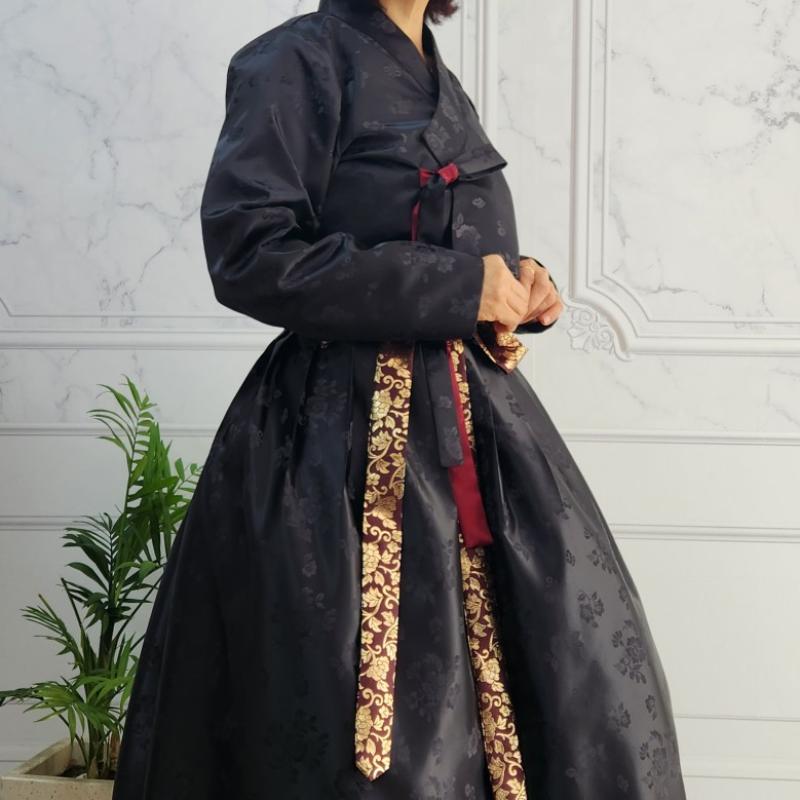 생활한복 저고리 검정 양단 블랙펄 개량한복