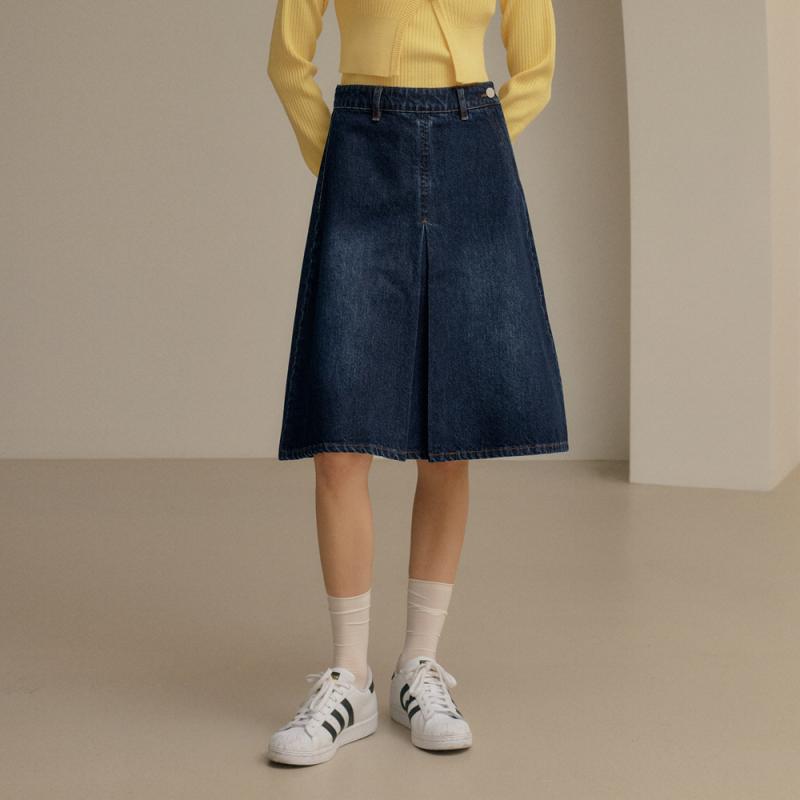 제너럴아이디어 GENERALIDEA 플리티드 데님 스커트 DARK WBC1L13504