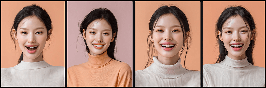 Midjourney OREF 웃음 표정, 눈이 반짝이며 행복한 감정을 표현하는 여성 인물 이미지_Midjourney