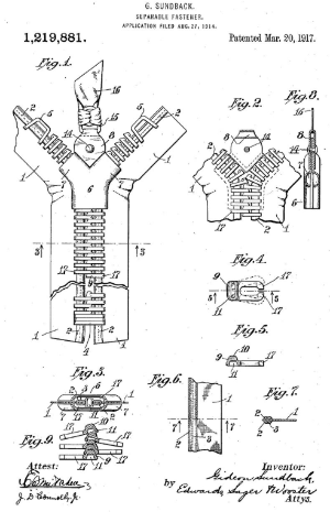 1917년 가드너필스너(지퍼) 특허취득 그림
