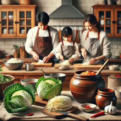 김장김치를 담그고 있다