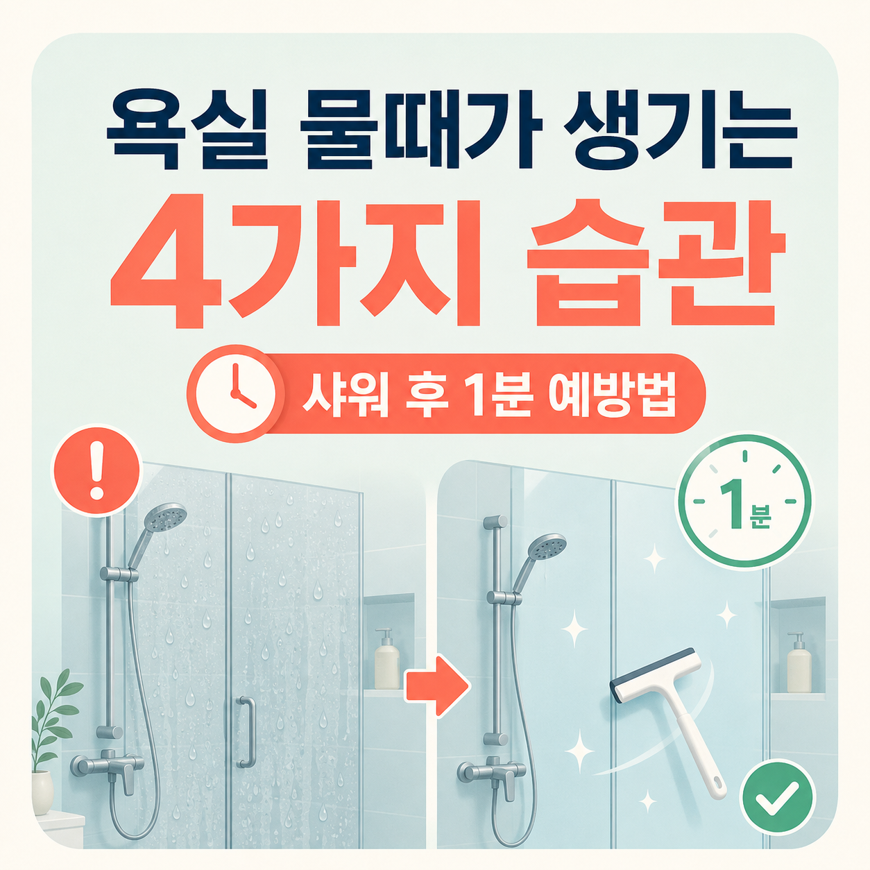 욕실 물때가 잘 생기는 집의 4가지 공통 습관과 샤워 후 1분 예방법