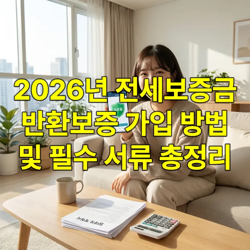 채광이 좋은 깔끔한 자취방에서 스마트폰으로 전세보증금 반환보증 가입 완료 화면을 보며 안심하는 청년의 모습