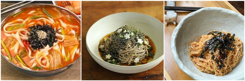 김치 칼국수, 들기름 막국수, 간장 비빔국수 사진