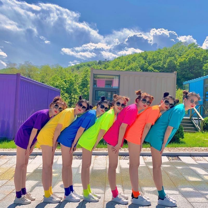 무지개티 맞춤티 가족여행 단체복 우정 커플 시밀러룩 박시 형광