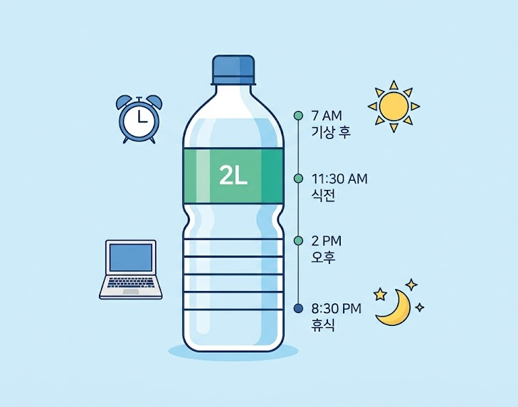 물 마시기 다이어트 효과를 극대화하는 하루 2리터 시간대별 황금 루틴 인포그래픽
