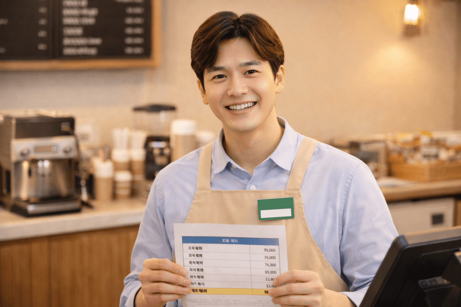 카페에서 즐겁게 일하고 있는 아르바이트생의 모습