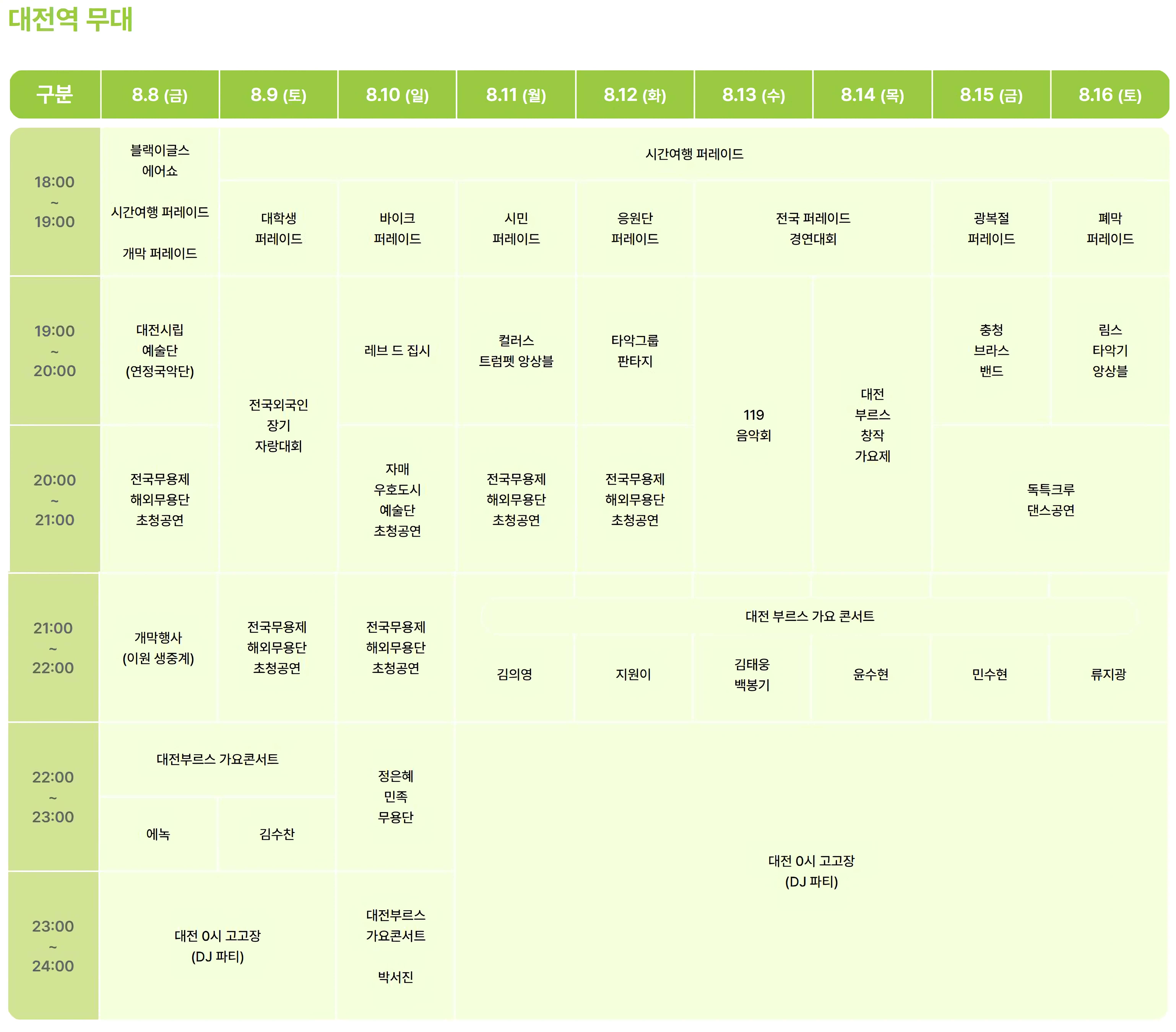 대전 0시 축제 가수 라인업