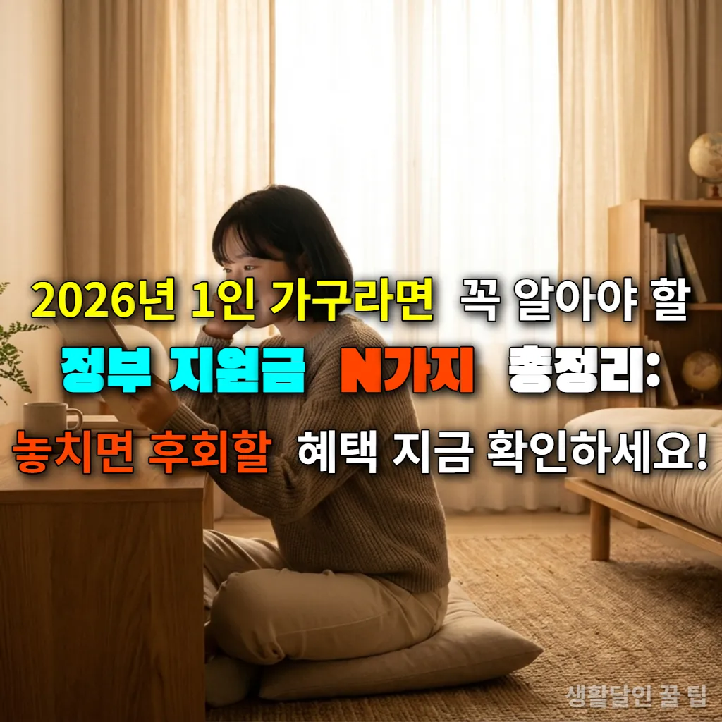 태블릿을 보며 정부 지원금 정보를 확인하는 젊은 한국인 여성의 모습