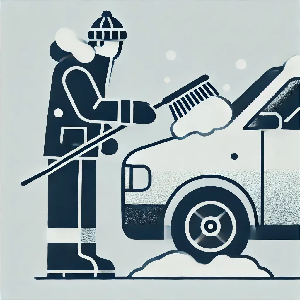 눈 쌓인 차를 치우는 남자 일러스트