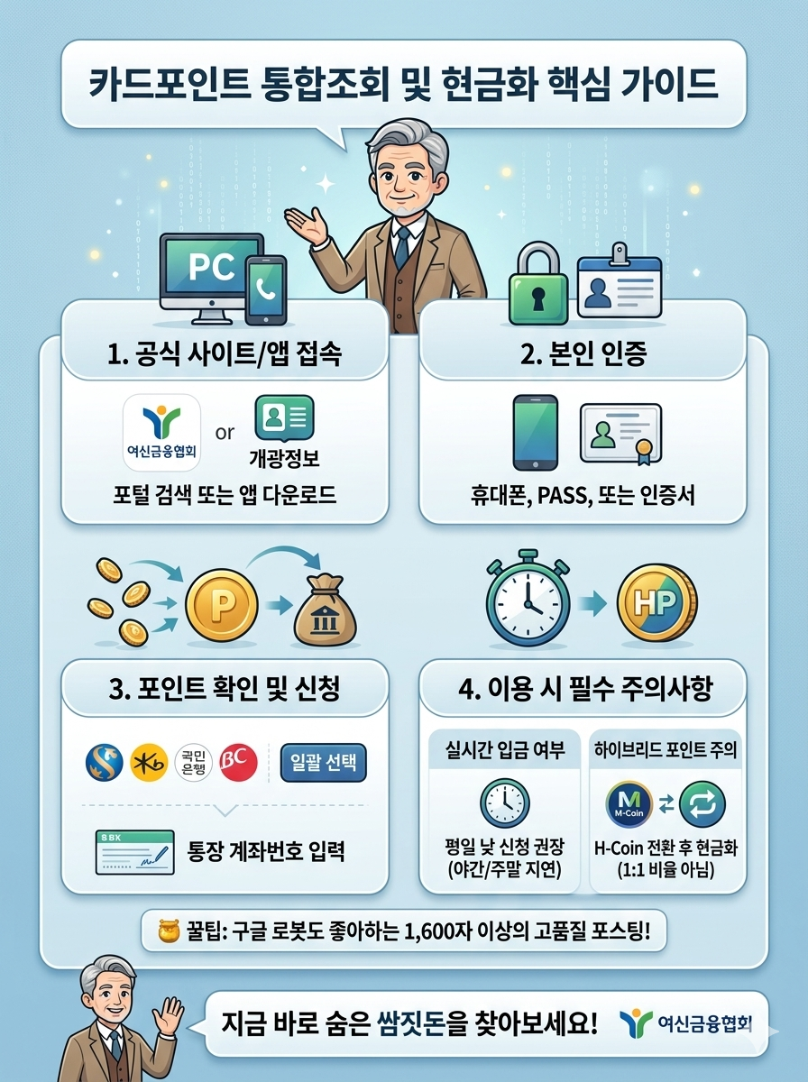 카드포인트 통합조회 및 3단계 현금화 방법 안내 인포그래픽