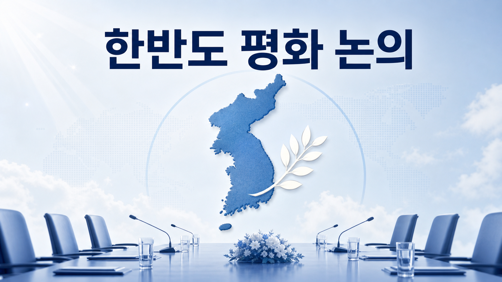 한반도 지도 실루엣과 평화 안정 문구가 있는 한반도 평화 논의 이미지