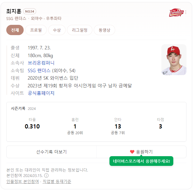 SSG랜더스 최지훈