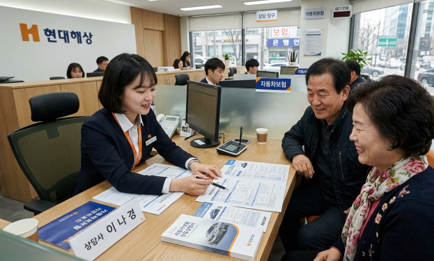 자동차보험 서류, 또는 접수 데스크에서 상담받는 모습